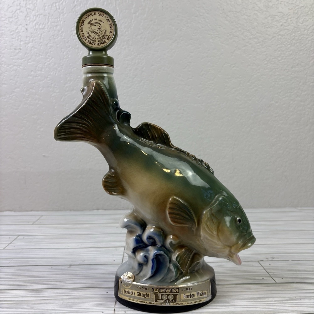 1973 EMPTY Jim Beam Bass Fish Decanter National Fresh Water Fishing Hall of Fame